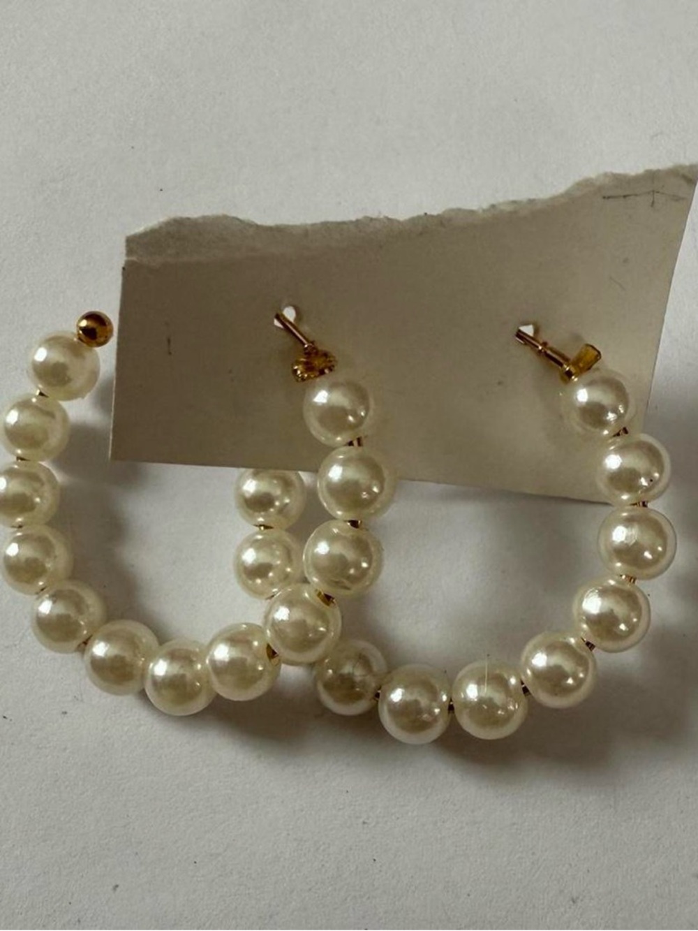 Cottagecore Vintage Gold & Imitation Pearl Hoop Earrings, Cream Pearl Hoop
